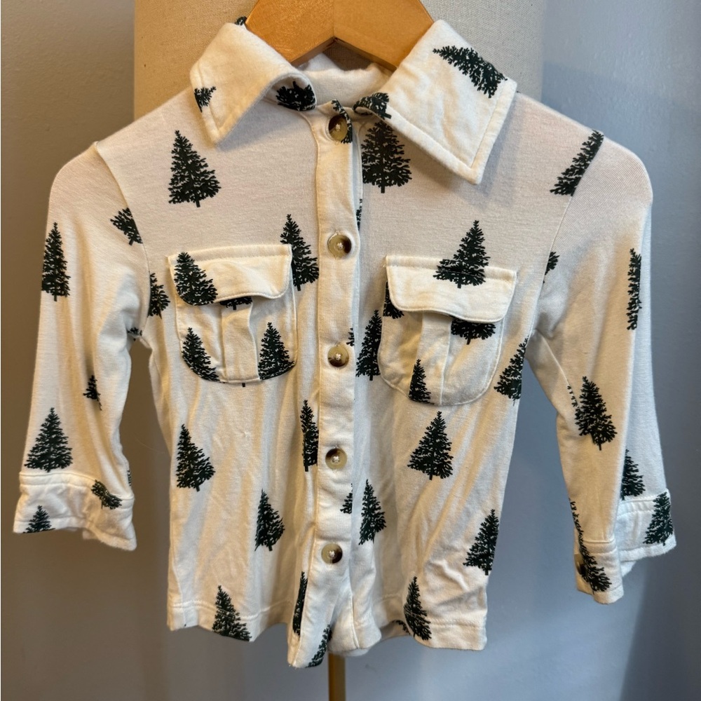 Kate Quinn White and Green Tree Print Button Down Shirt